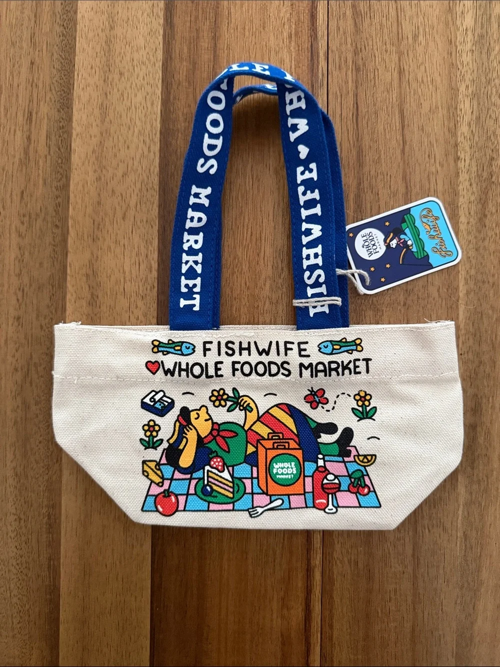 Whole Foods Market Fishwife Blue-Handled Canvas Tote Bag